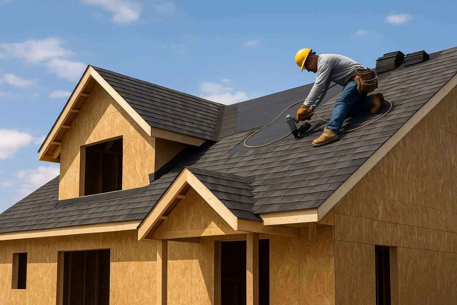 Residential roof installation on a new construction in Bucks County