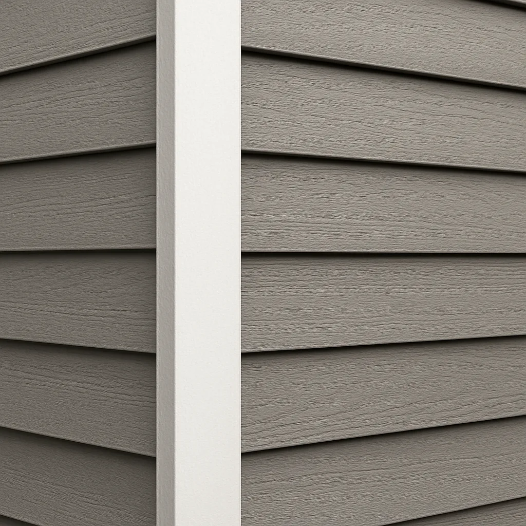 Close-up of fiber cement lap siding with white trim