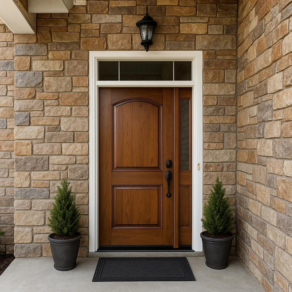 Stone veneer around a front entry
